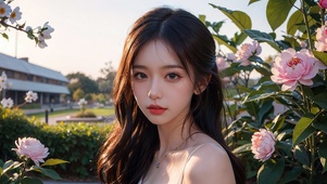 花丛中的美女