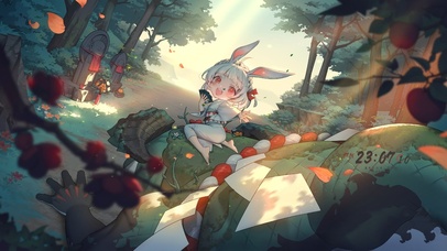 夏日阳光森林小兔几