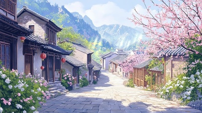 春意盎然的小镇风景