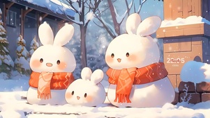 4k冬天雪景小兔