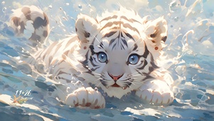 萌虎戏水
