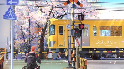 日系樱花电车街道