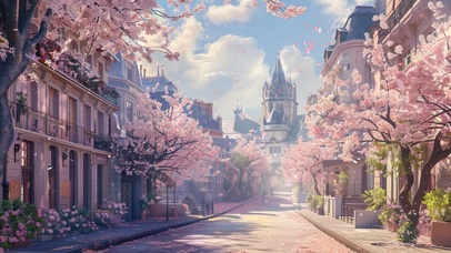 城堡前的樱花小路