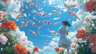 清新氧气水镜锦鲤女孩