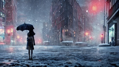 雪中撑伞的女孩背影