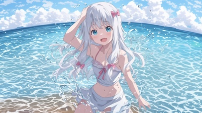 雪墨壁纸丨和泉纱雾丨海边戏水丨