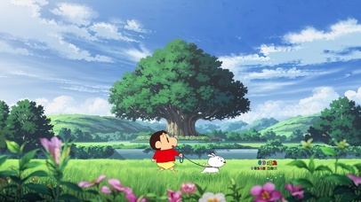 蜡笔小新悠闲遛狗时光