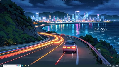 夜晚海边公路