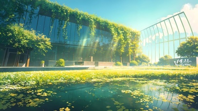 唯美清新绿色水塘