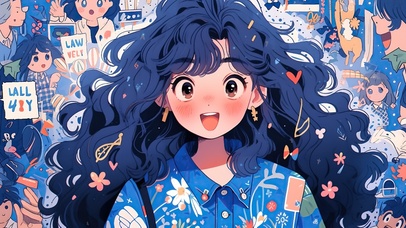 蓝色多巴胺可爱女孩