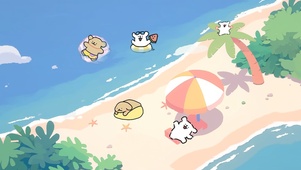 温馨治愈可爱线条小狗海边大海