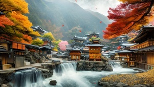 秋天山中日式村落