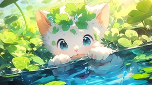 4K动态小猫玩水可爱治愈