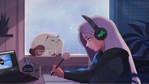 雪天猫咪陪伴