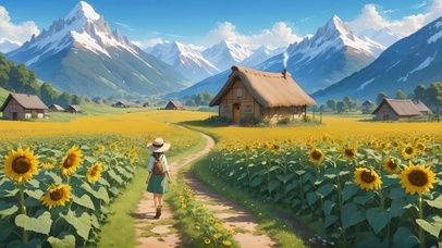 雪山下的向日葵小屋