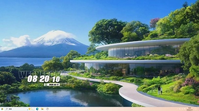 护眼蓝天白云树木河流桌面主题