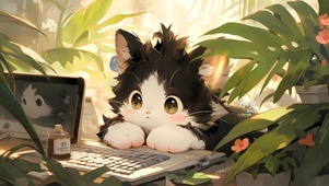 可爱玩电脑的猫咪