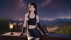 4K宁静夜晚长发女生