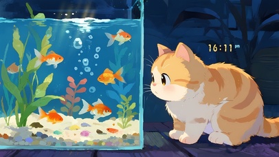 盯着鱼缸看的猫