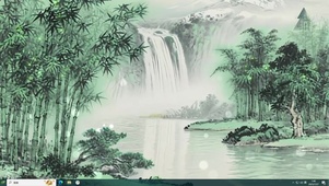 古风竹间瀑布山水画