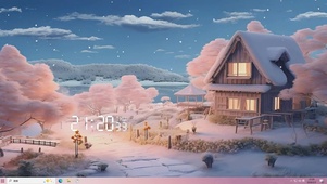 雪景树木房屋桌面主题