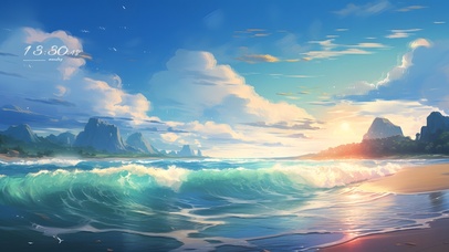 夕阳海浪