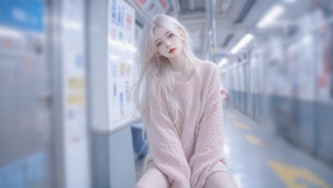 地铁粉衣少女