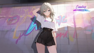 唯美涂鸦墙少女