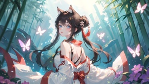 清纯猫耳竹林汉服少女
