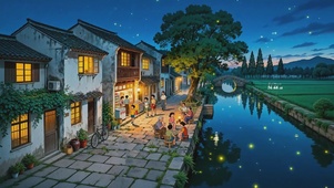 夏夜萤火古巷