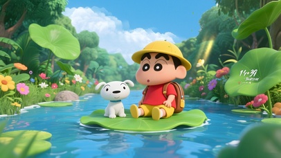 池塘玩耍的小新