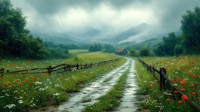 雨中乡间小路