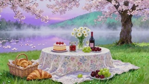 樱花湖泊野餐
