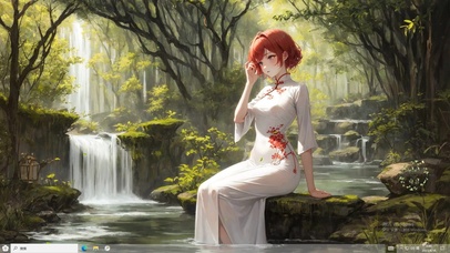 4k森林溪水红发美少女