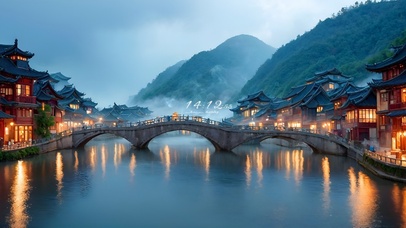 4k山间云雾小镇