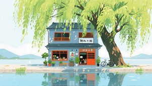 湖边清新小屋