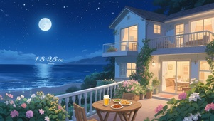 夜晚海边别墅