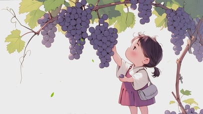 摘葡萄的小女孩