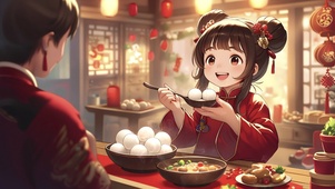 新年喜庆吉祥女孩吃汤圆03