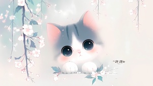 桃花树下猫咪