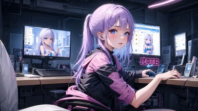 可爱电竞紫发少女