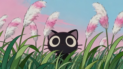 超可爱芦苇丛黑猫