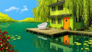 绿色小屋倒影
