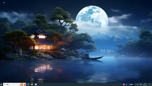 月圆森林湖水
