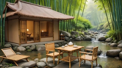 夏日溪边乘凉饮茶