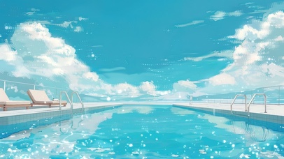 夏日清凉感透明淡蓝泳池