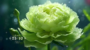 雨中 绿色牡丹