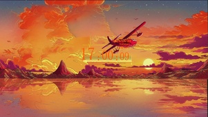 飞机飞过夕阳下的天空