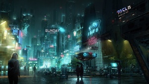 4k 赛博朋克雨天都市