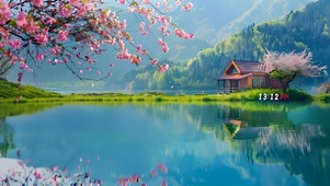 春天桃花湖泊